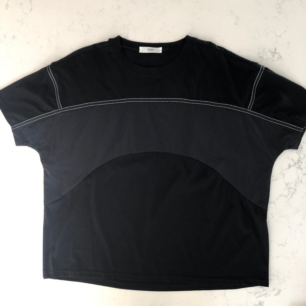 COS Black Short Sleeve Stitch-Detail Tee